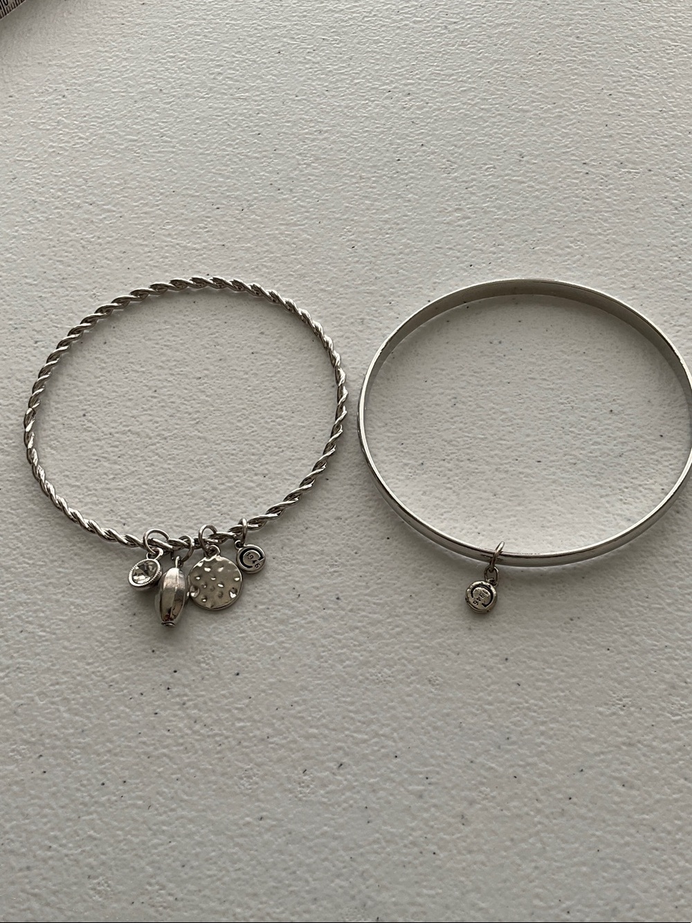 1946 2-Pc Silver Tone Charm Bangle Bracelet Set